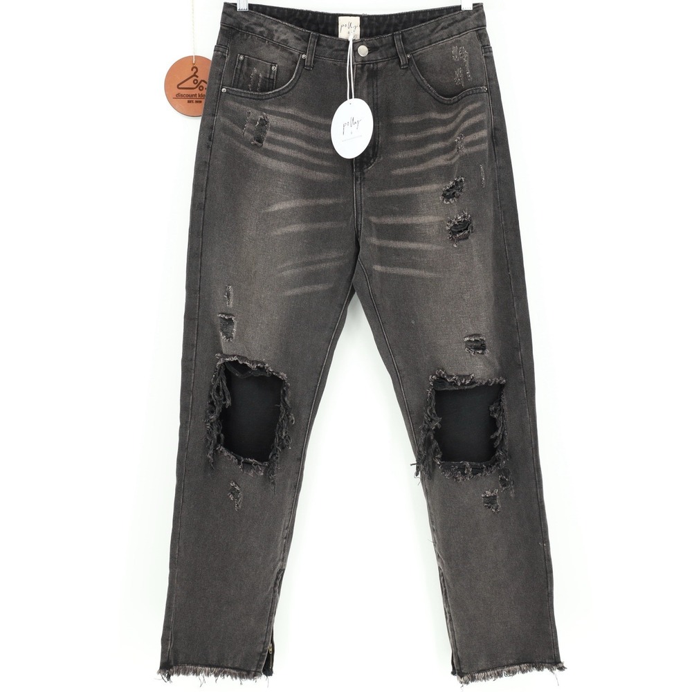Princess Polly Jeans Size 8 Black Erissa Rip‎ Knee High Waist Distressed Grunge